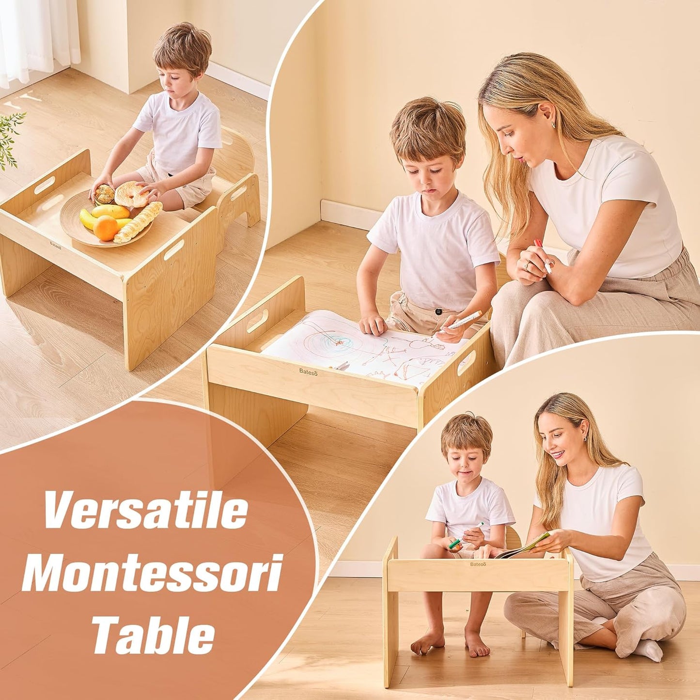 Montessori Weaning Table and Chair Set for Toddler 1-3, Wooden Baby Table and Chair Set for Eating, Laerning & Playing, Montessori Kids Furniture for Home or Preschool