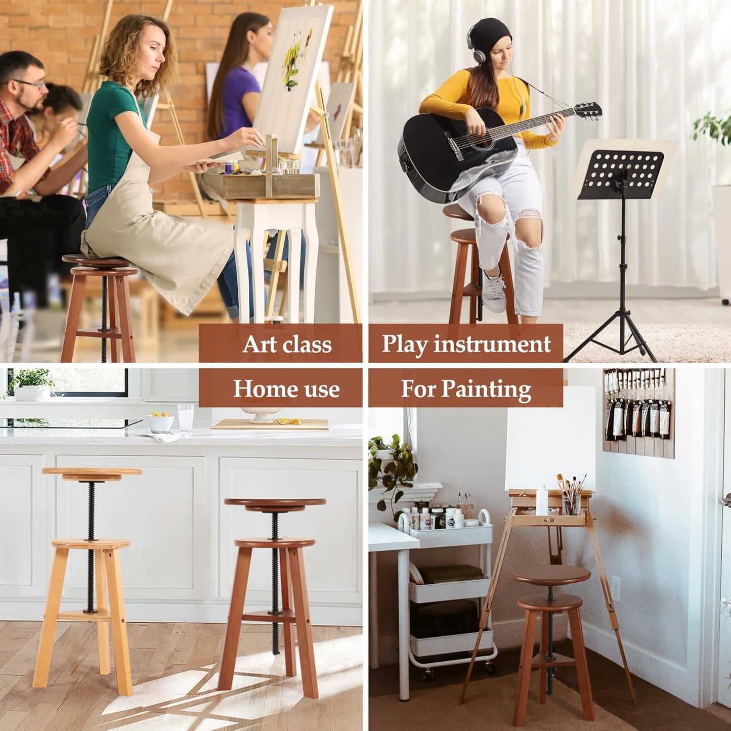 VISWIN Adjustable Drafting Stool for Artists & Adults, 19"-26" Height Solid Beech Wood Art Stool for Studio, Swivel Drafting Chair for Drawing, Home Use, Office, Kitchen