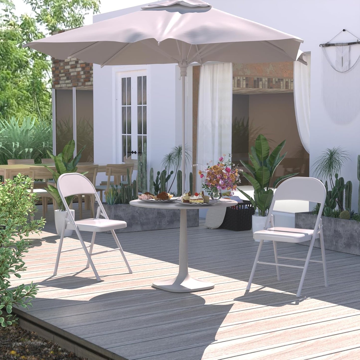 VECELO Metal Folding Chairs 4 Pack, Double Hinged Steel Frame Easy Foldable&Stackable for Office Kitchen Dinning Wedding Patio and Garden