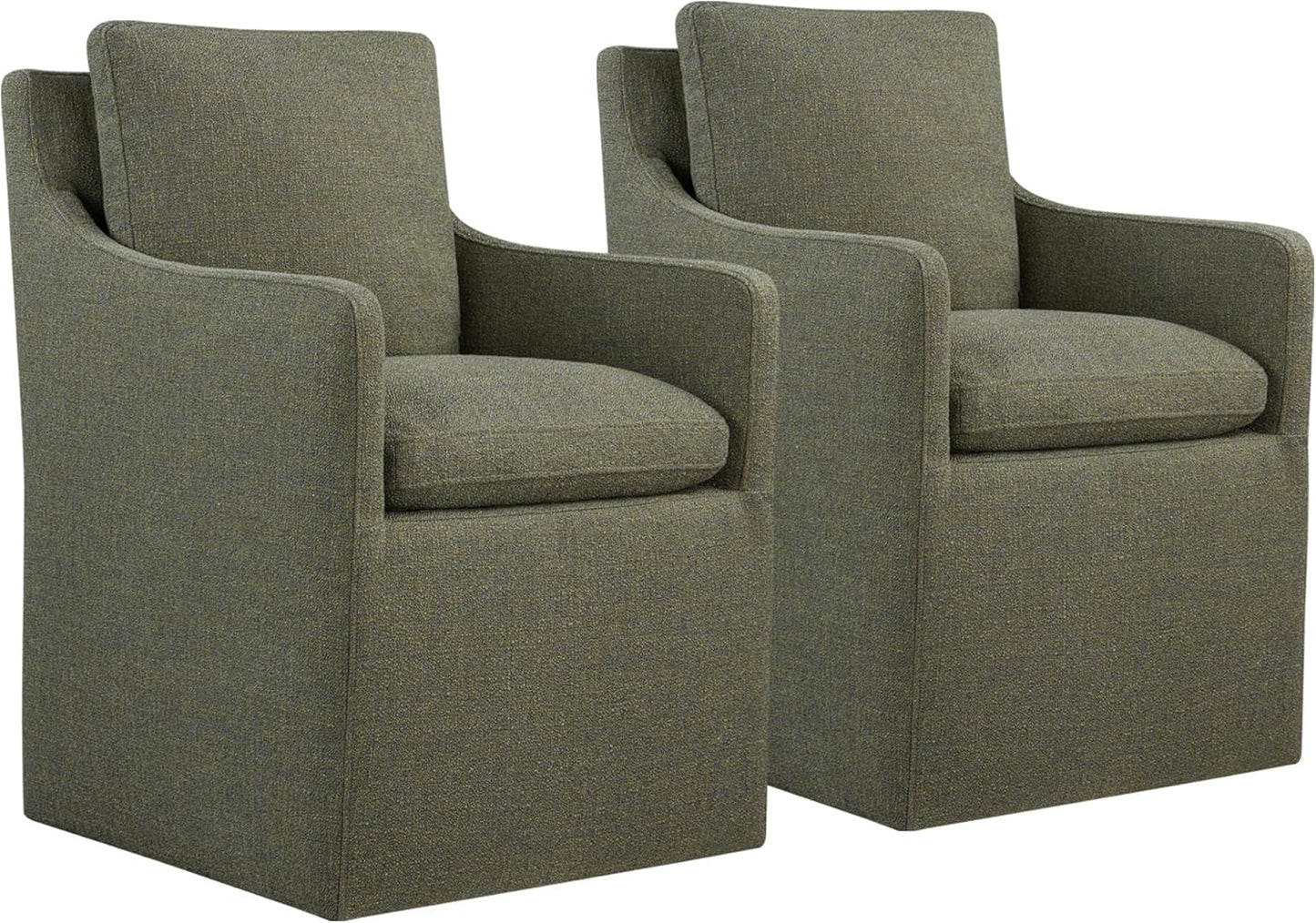 Upholstered Dining Chairs with Casters No Assembly Modern Accent Armchair with Rollers for Diningroom Bedroom Livingroom Reading Room,Green,2 Boxs