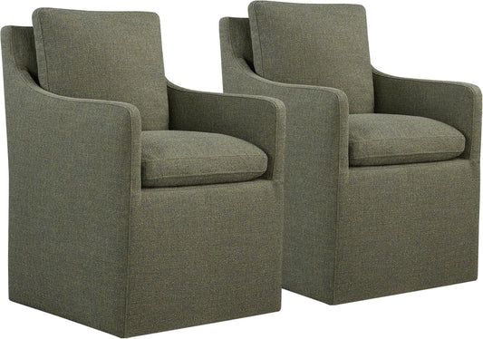 Upholstered Dining Chairs with Casters No Assembly Modern Accent Armchair with Rollers for Diningroom Bedroom Livingroom Reading Room,Green,2 Boxs