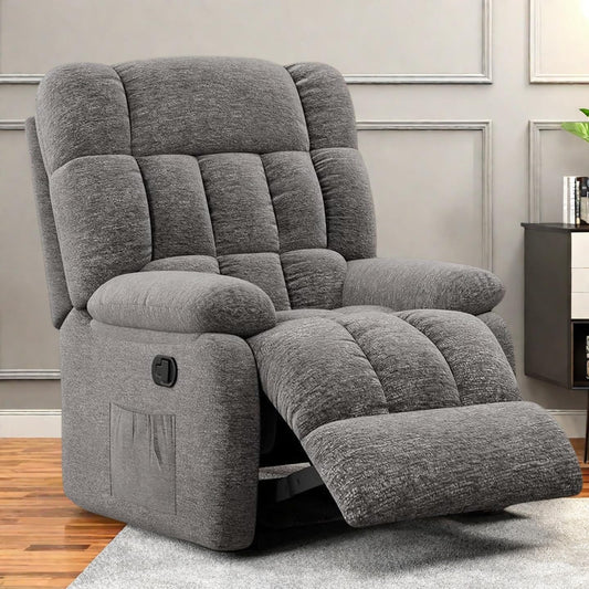 Oversized Recliner Chair, Adjustable Recliner with Side Pockets, Living Room Reclining Lounge Chair for Adults, Small Spaces Comfy Sofa with Theater Seating for Bedroom, Gray