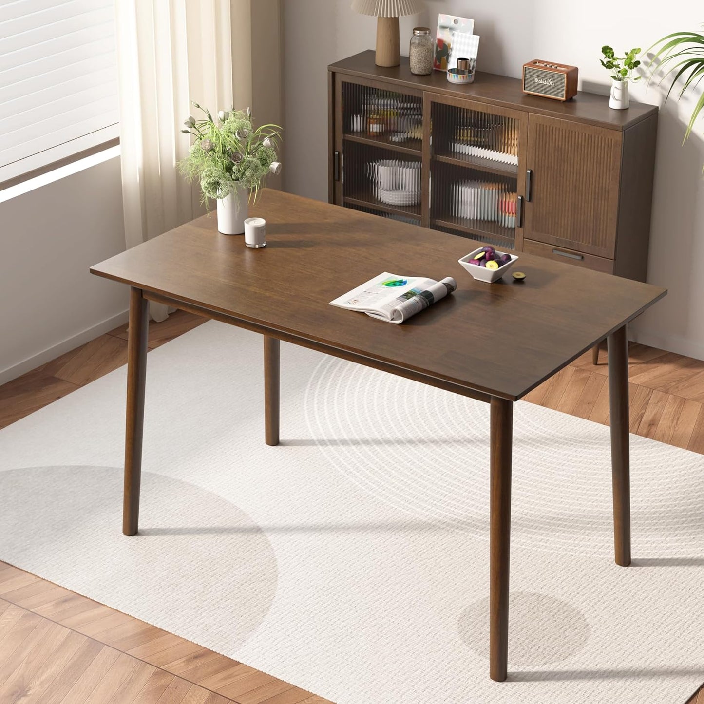 100% Solid Wood Rectangular Dining Table - 47.2" Mid Century Modern Kitchen Table, Wooden Dining Tables Seats 2-4 People，Small Farmhouse Rectangle Desk for Dining Room, Kitchen, Living Room (Walnut)