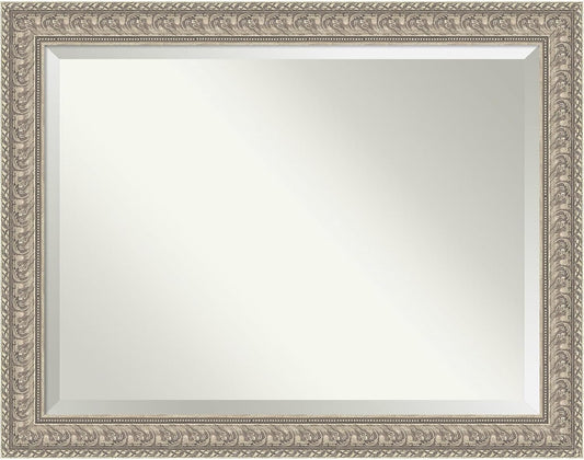 Amanti Art Silver Bathroom Mirror for Over Sink, 37x47 Sydney Silver Rectangle Vanity Mirror, X-Large Traditional Frame, Hangs Horizonally and Vertically, Bathroom Wall Decor, Beveled Edge