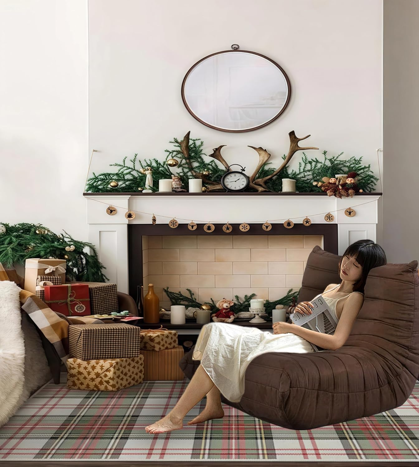 Bean Bag Chair - Memory Foam Bean Bag Chair for Adults, Comfy High-Resilience Single Sofa, Small Space Floor Chair, Chaise Lounge for Living Room, Bedroom (Dark Brown, Wrinkles)