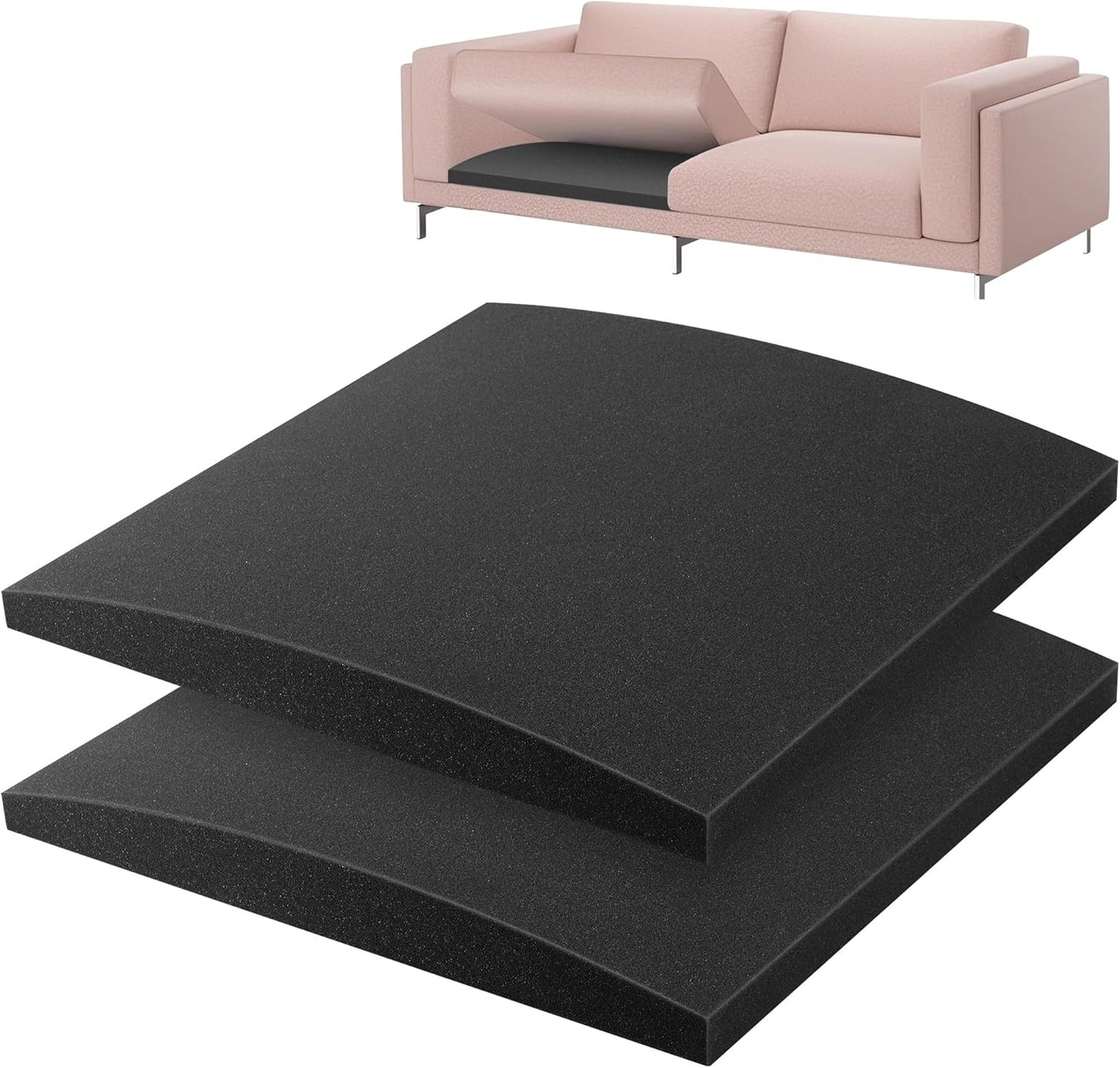 moonoom 22"x22" Couch Cushion Support, Black Sofa Cushion Sagging Repair, Curved High Density Foam Replacement for Furniture Sagging Seat Sectional Loveseat Chair (2 Pcs)
