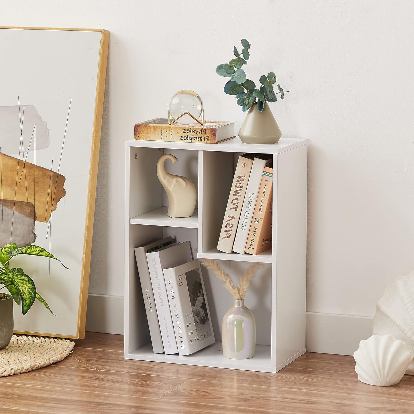 VECELO 3-Cube Small Bookshelf, Modern Bookcases with Shelves Height Up to 12.8 Inches, Suit for Common Size Textbook, Vertical or Horizontal, Cubby Storage Organizer,Pearl White