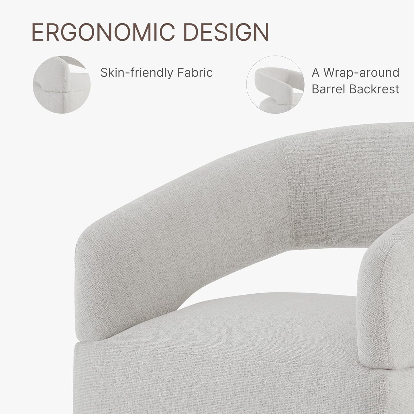 Upholstered Dining Chairs with Casters Modern Barrel Side Armchair with Rollers for Diningroom Bedroom Livingroom Reading Room, Linen, 4PCS