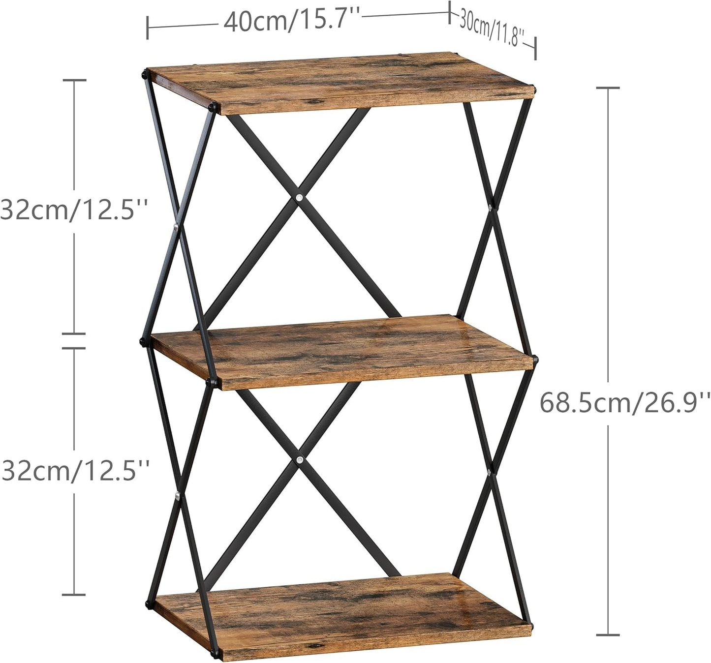 3-Tier End Table Set of 2 Small Side Table Tall Bedside Night Stand with Storage Sofa Side desks for Living Room Bedroom Office Bathroom Small Space Rustic Brown ET-03RB-2