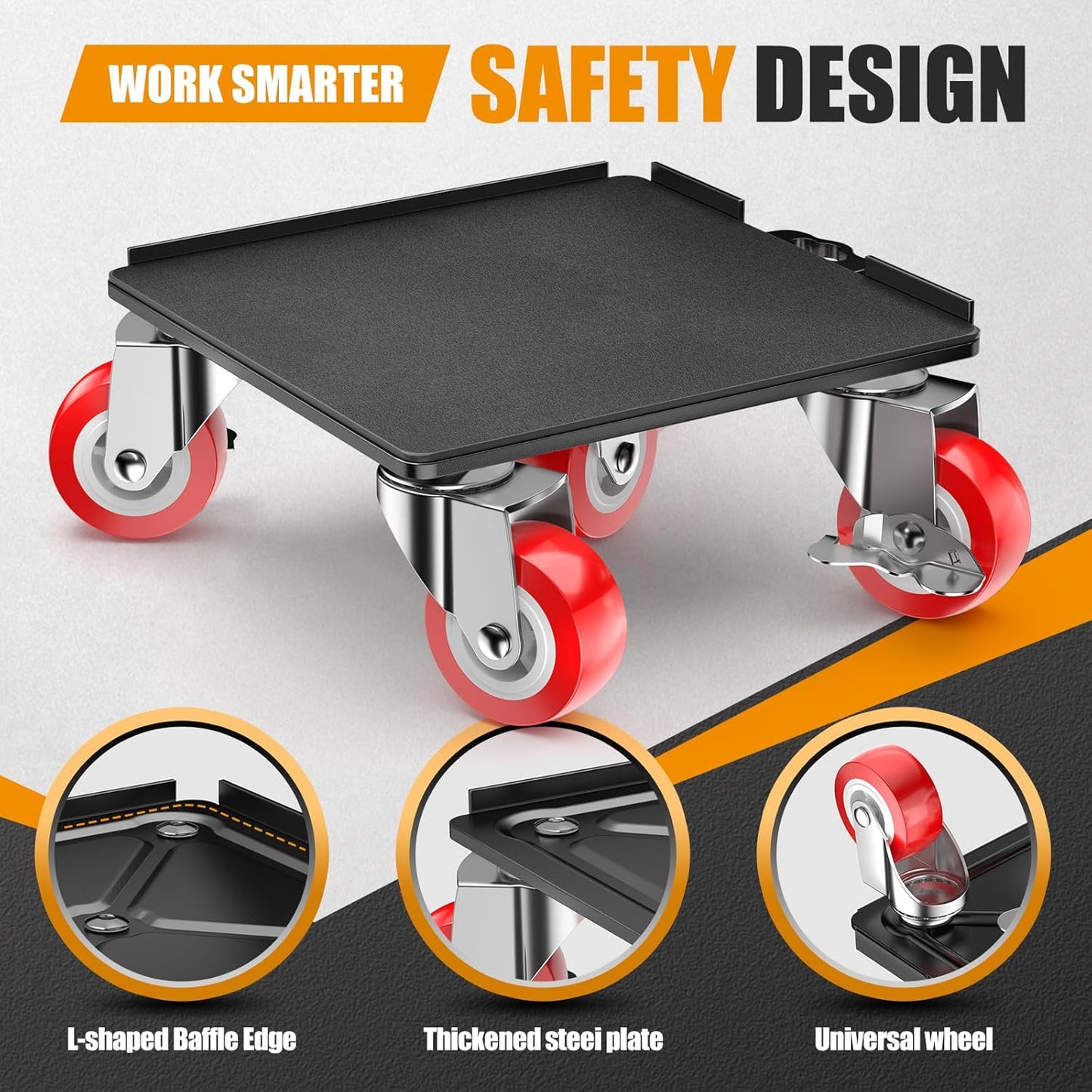 2000LBS Heavy Duty Furniture Dolly & Mover - 6.4" Carbon Steel Panel with 5X 360° Wheels, Non-Slip Sliders & Lifter for Sofa, Piano, Appliances (Red)