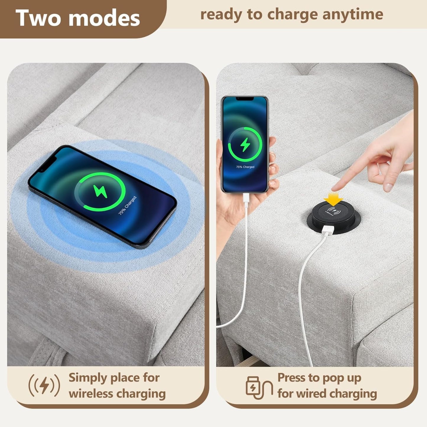 Merax 104 * 104" Chenille Sectional Couches with 2 Acrylic Consoles, Upholstered Modular Tufted Sofa Chaise with Ottoman, Storage Drawers, Pockets, USB Charger & Cup Holders for Living Room Apartment