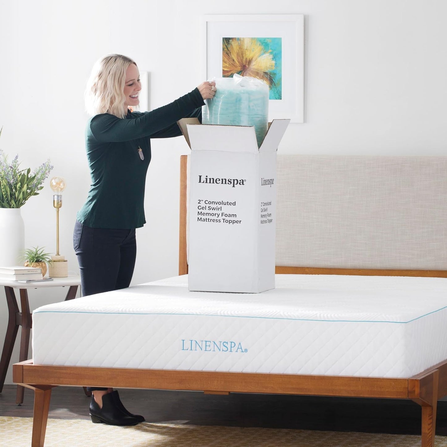 Linenspa 2 Inch Convoluted Gel Swirl Memory Foam Mattress Topper - Promotes Airflow - Relieves Pressure Points - Full