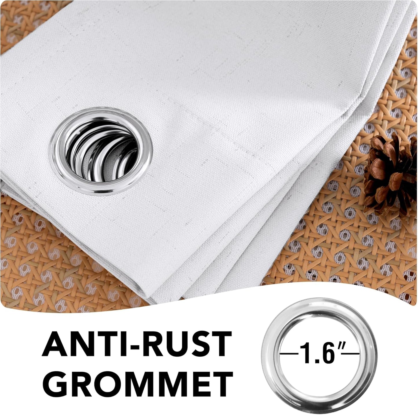 H.VERSAILTEX 100% Blackout Curtains for Bedroom Thermal Insulated Linen Textured Curtains Heat and Full Light Blocking Drapes Living Room Curtains 2 Panel Sets, 52x72 - Inch, Pure White