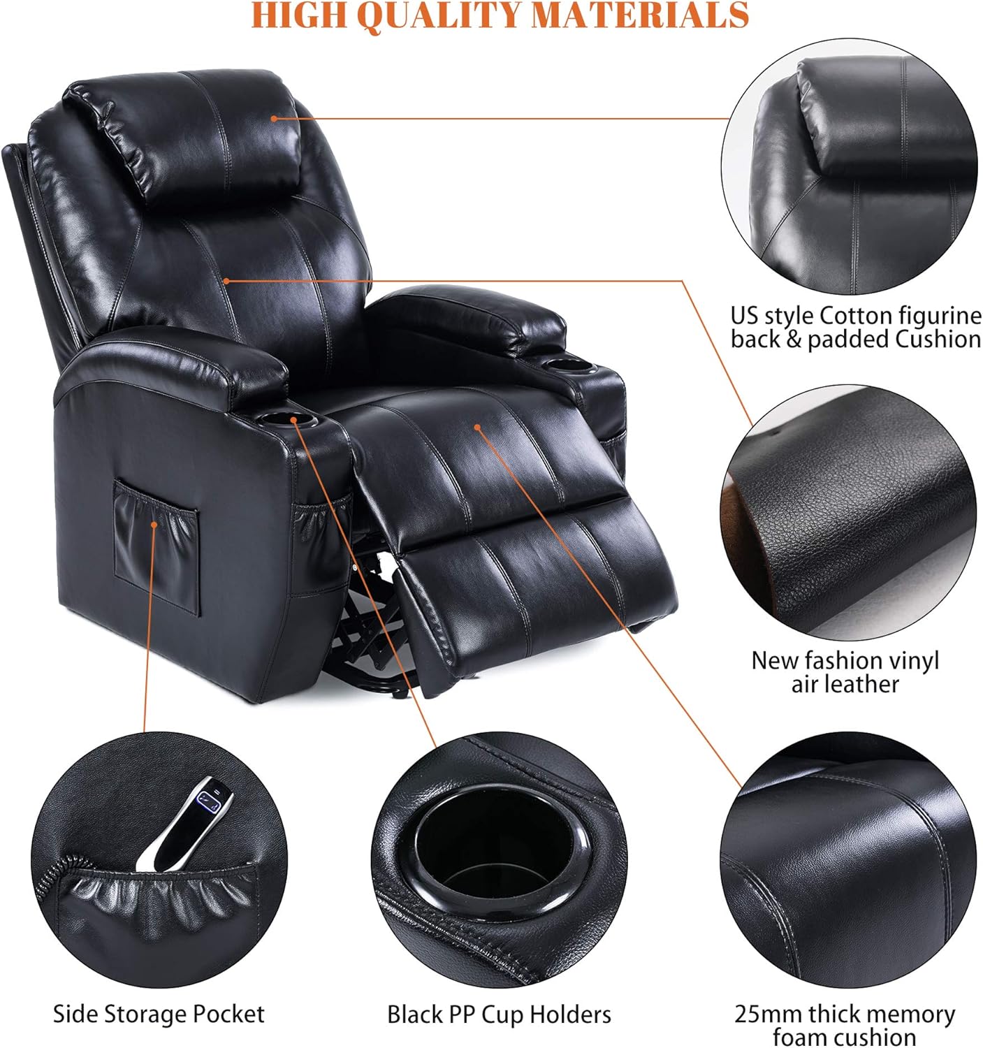 S*MAX Lift Chairs Recliners for Elderly Power Recliner Chairs Full Air Leather Electric Recliner Chairs Side Pockets USB Charge Port and Remote Control Power Lift Recliners Black