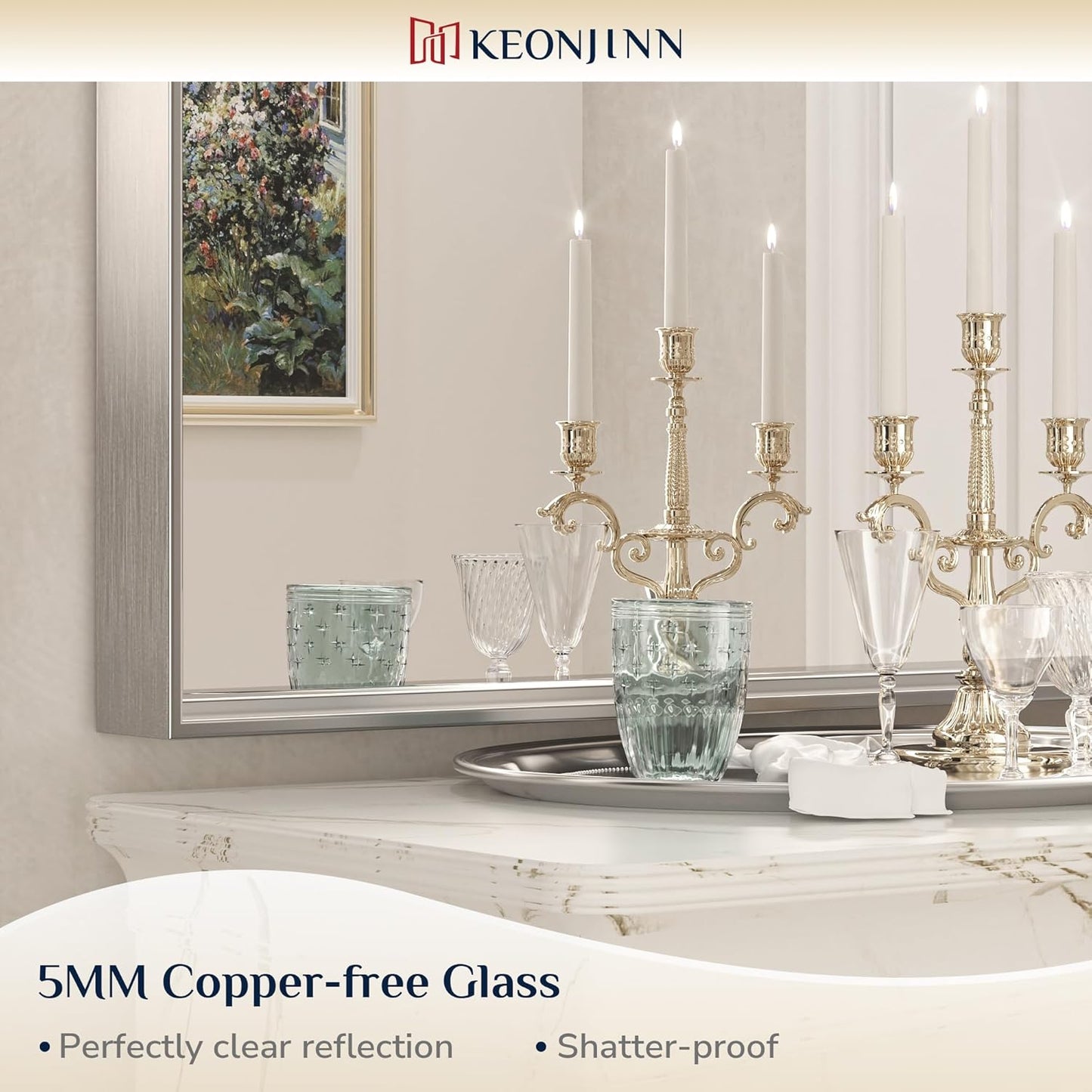 Keonjinn Brushed Nickel Bathroom Mirror 60 x 40 in Rectangle Frame Mirror for Over Sink, Rectangular Metal Framed Vanity Mirror Square Corner Aluminum Alloy Modern Silver Mirror(Horizontal/Vertical)