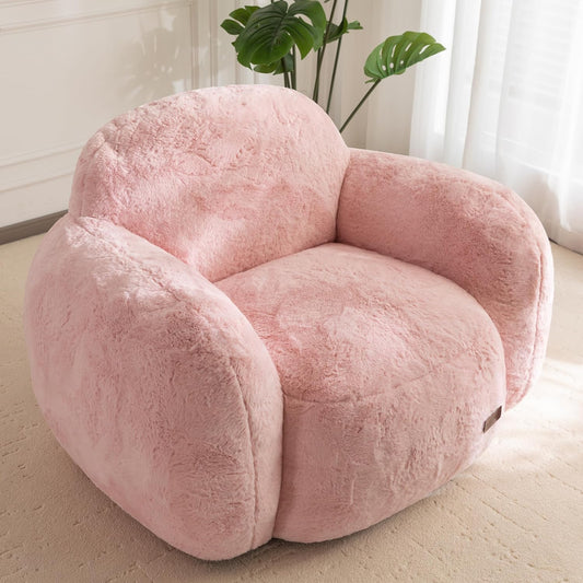 MAXYOYO Bean Bag Chair, Comfy Pebble Shaped Single Bean Bag Sofa for Adults, Stuffed Floor Sofa with Supportive Backrest & Armrests, Modern Faux Fur Accent Chair for Living Room & Bedroom, Pink