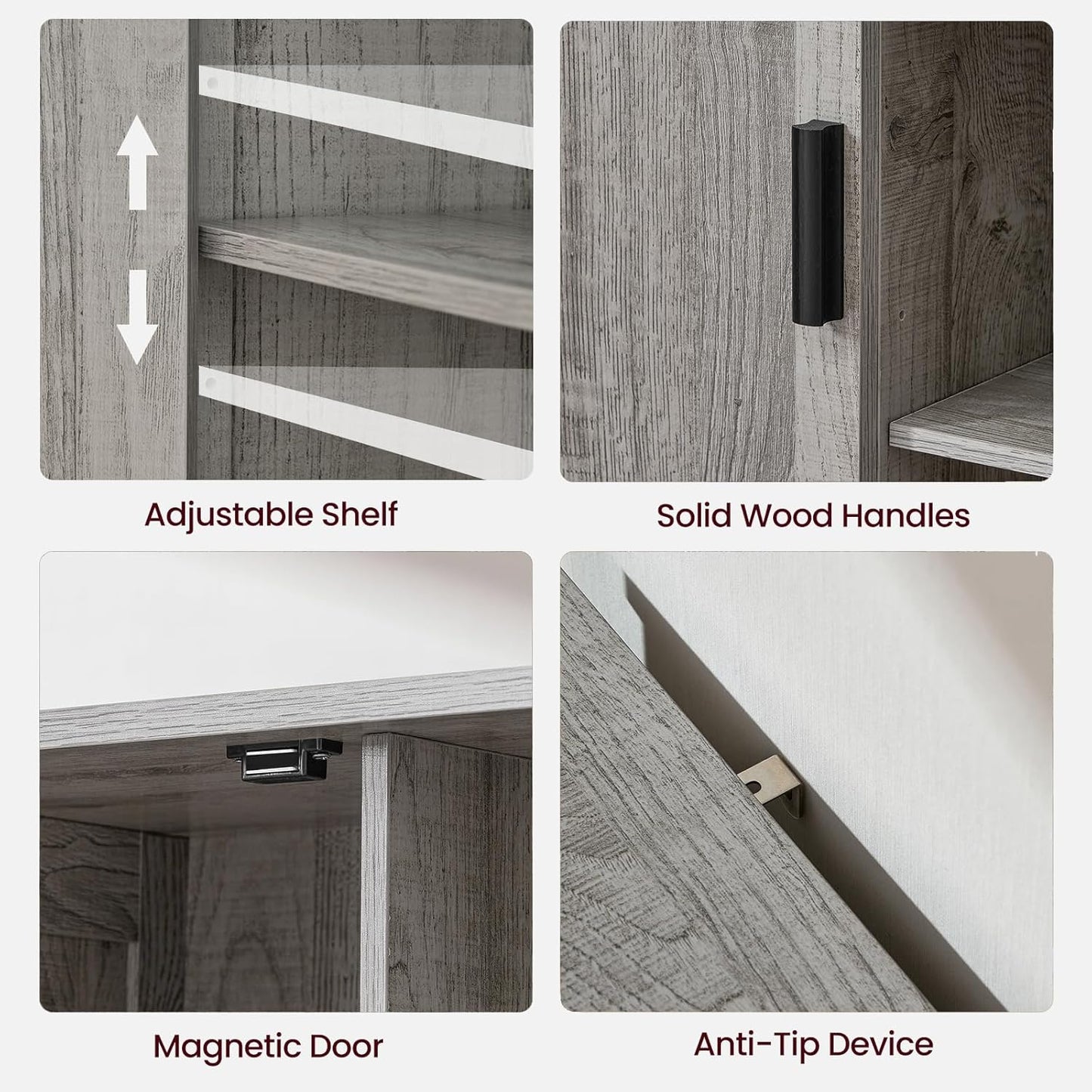 Iwell Storage Cabinet with 2 Doors and 4 Adjustable Shelves, Buffet Cabinet with Storage, Floor Cabinet for Living Room, Entryway, Kitchen, Rustic Gray