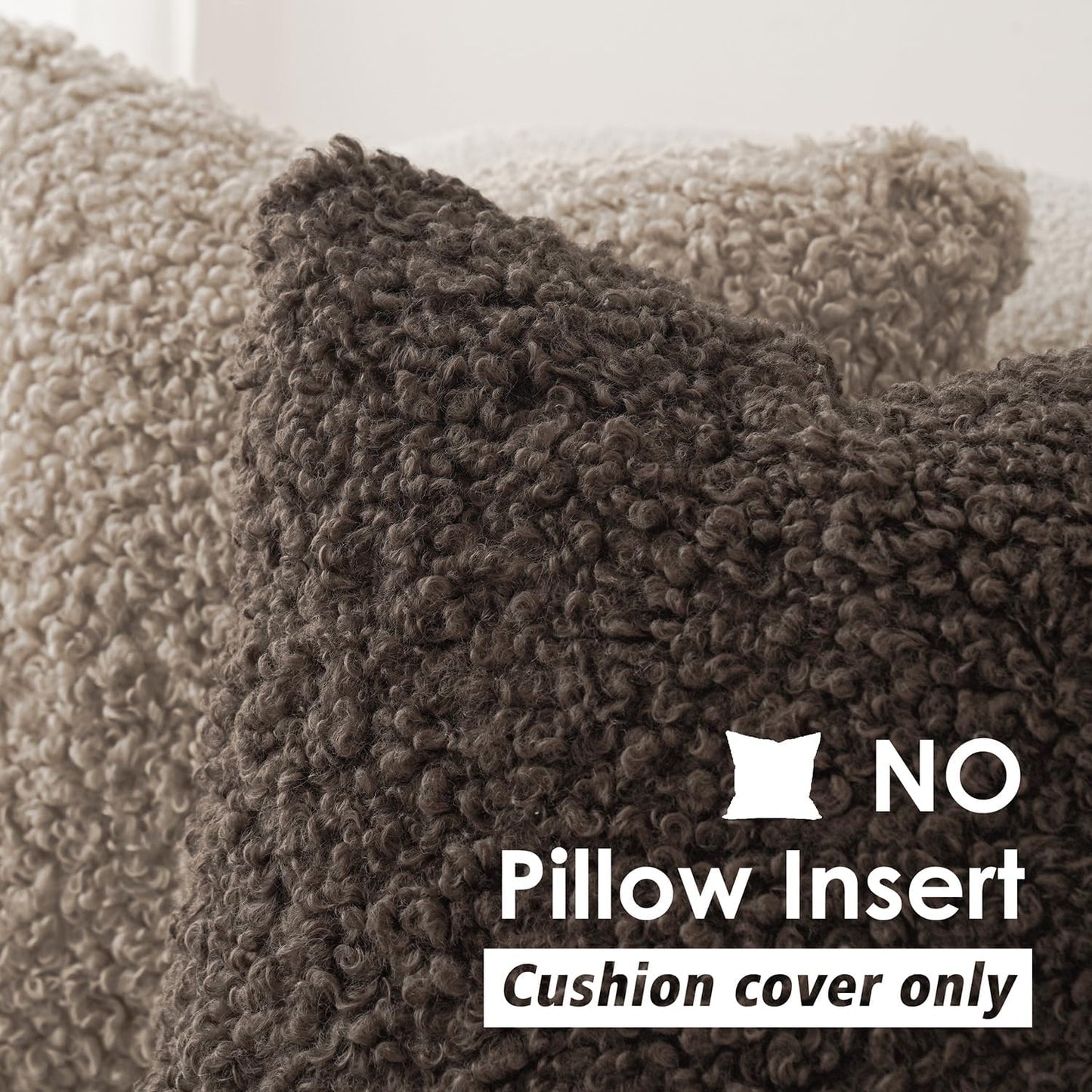 Foindtower 2 Pieces 26x26 Inch Chocolate, Faux Fur Throw Pillow Cover Accent Sherpa Pillow Fuzzy Soft Pillowcases Sheepskin Decorative Fleece Cushion Case for Bed Couch Living Room