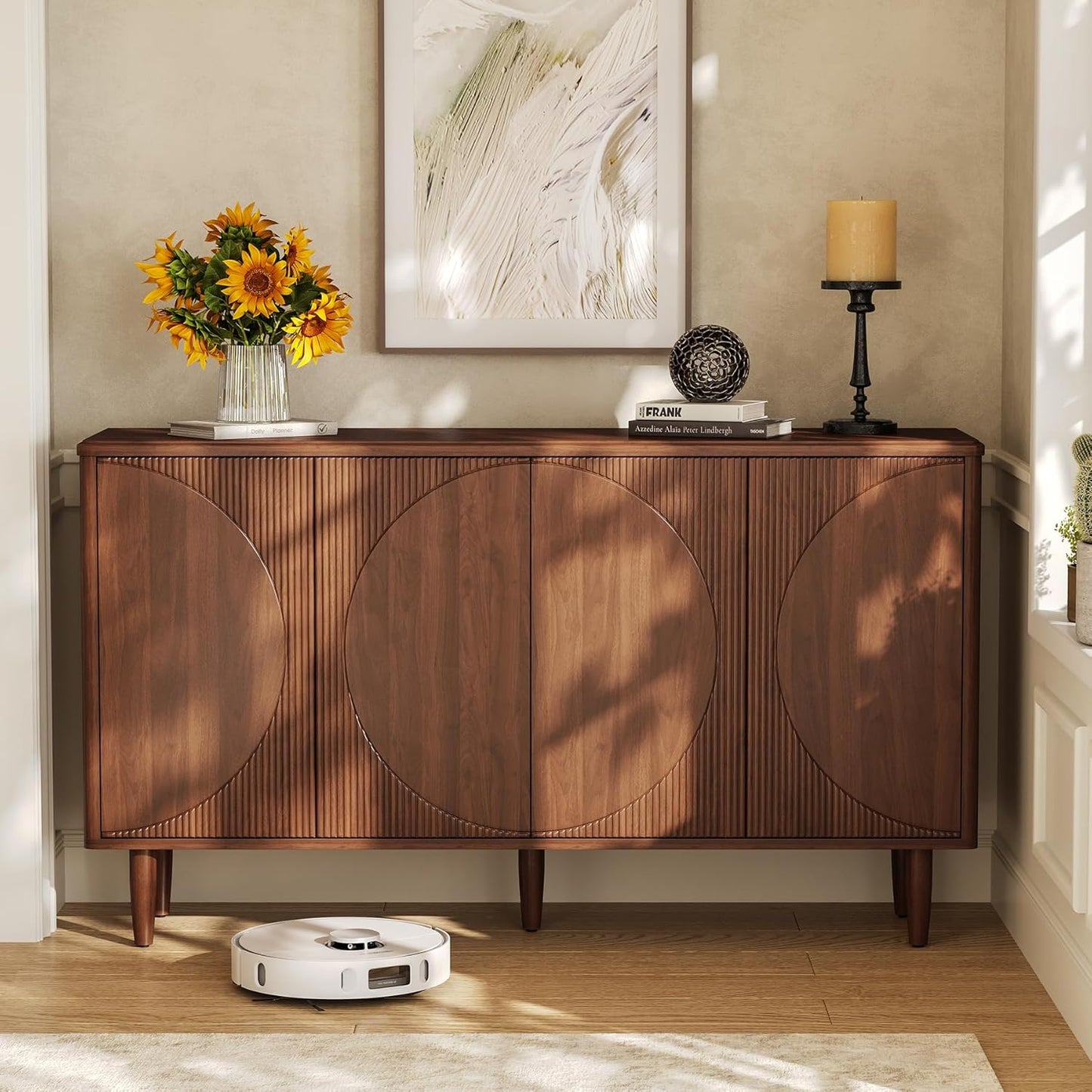 LITTLE TREE 59-Inch Buffet Cabinet Sideboard with Storage, Modern Sideboard Buffet Table with Doors for Living Room, Dining Room (Walnut)