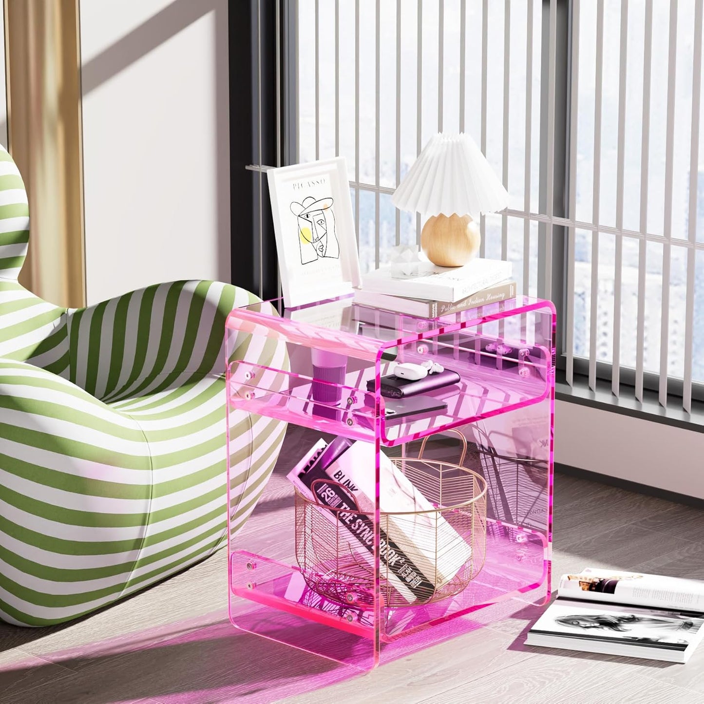 Clear Acrylic 3-Tier End Table/Nightstand – Sleek Bedside Storage with Durable Design, Perfect for Bedrooms, Living Rooms, or Modern Interiors – Ideal as a Bedside Table or Sofa Side Piece