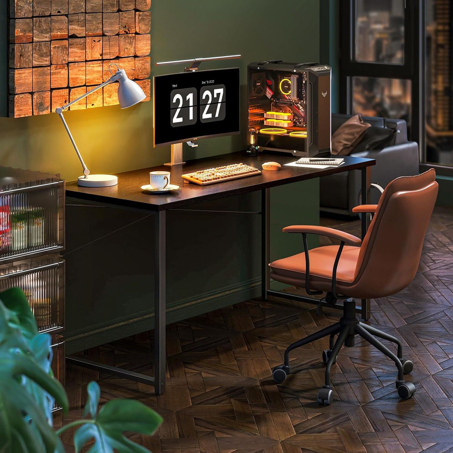 Coleshome 55 Inch Computer Desk, Modern Simple Style Desk for Home Office, Study Student Writing Desk, Black