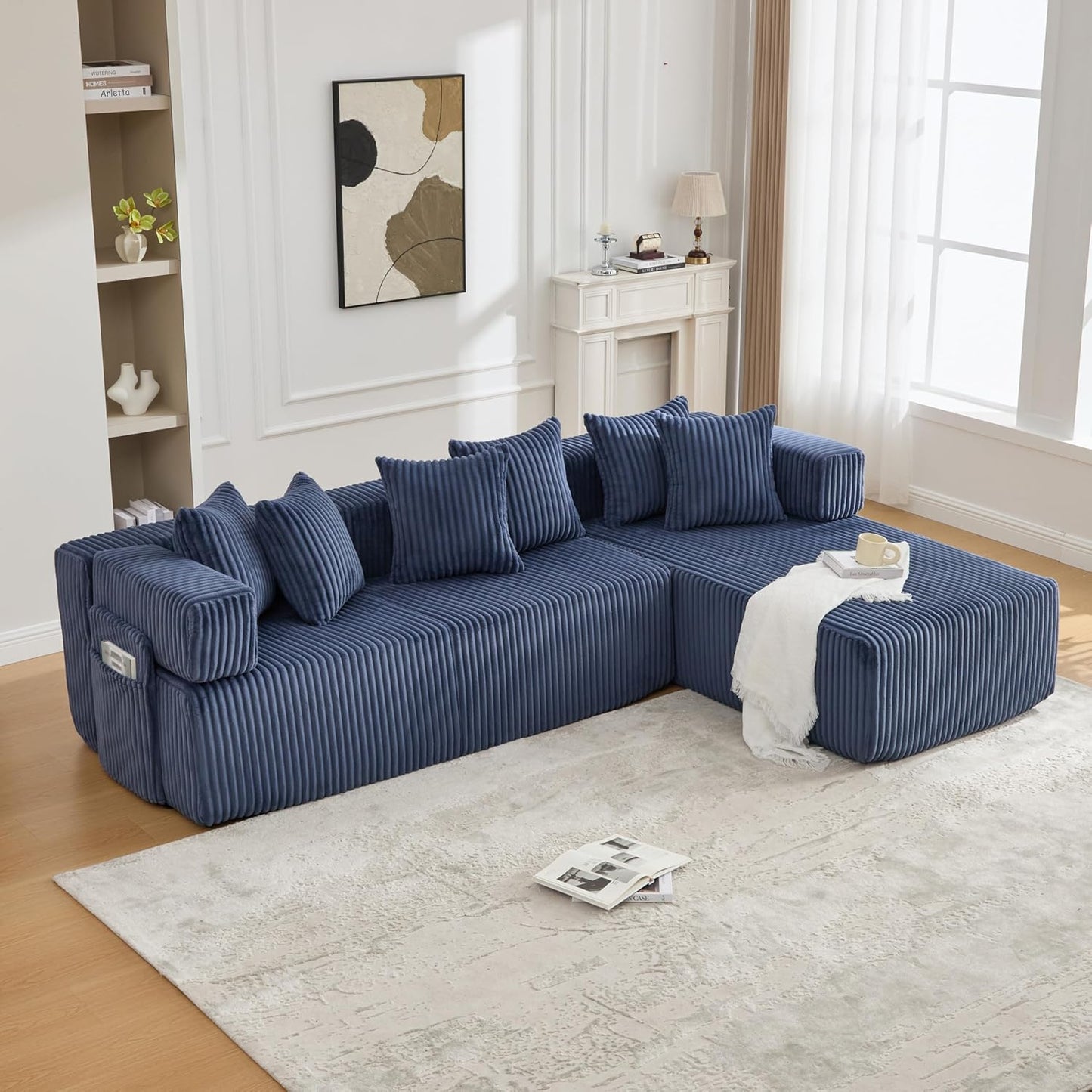 Eafurn DIY Combination Compression Modular Sectional Sofa with Double Chaise Lounge, 146" Oversized U Shaped Boneless Couch with Deep Seat Convertible Sleeper Sofabed w/Throw Pillows