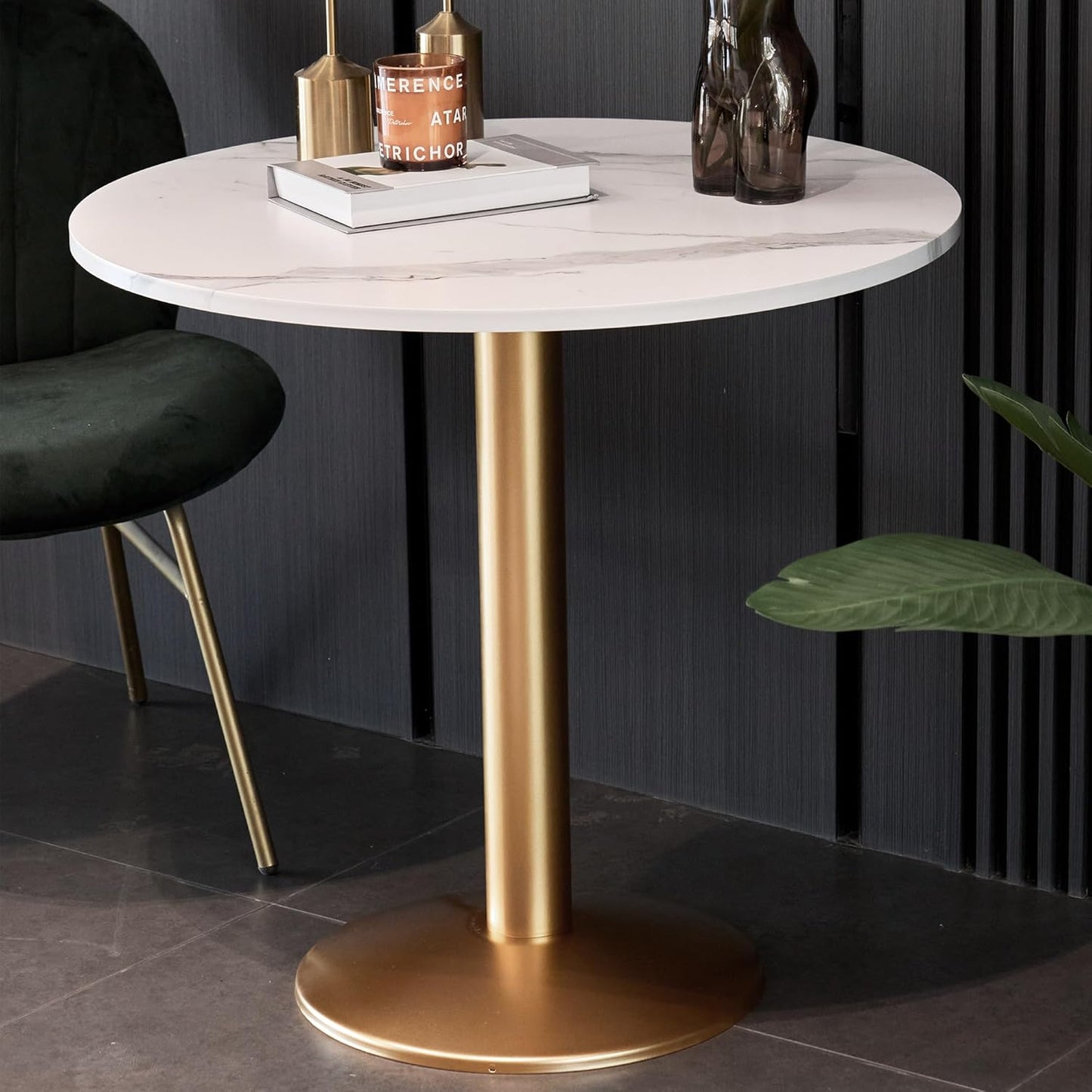 Round Modern Dinning Table 30 inches Bistro Tulip Table with White Faux Marble top Gold Sturdy Metal Frame,Easy Assemble,Diameter 30in*H28.54in