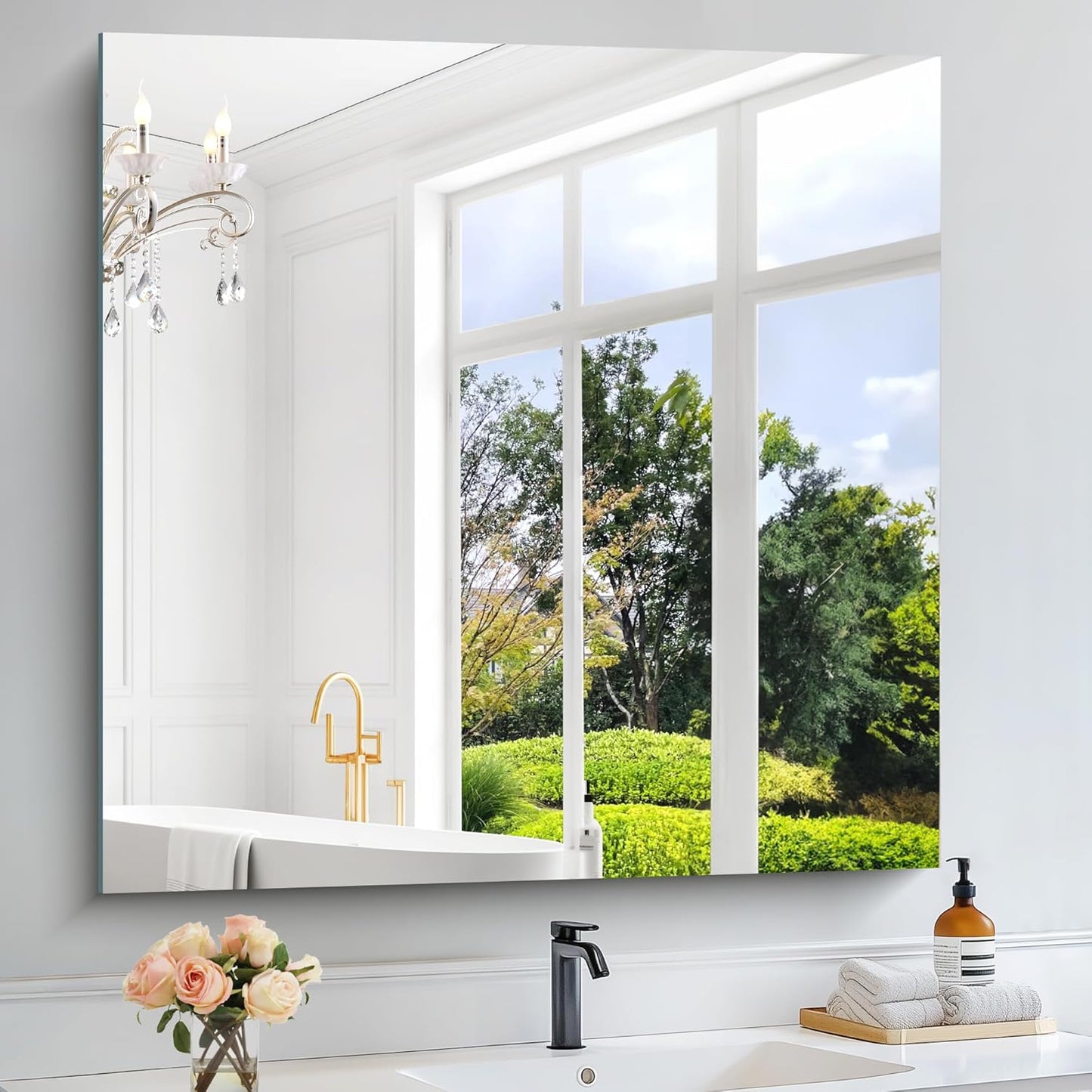 KOCUUY Large Frameless Mirror,36x36 Inch Square Bathroom Vanity Mirror for Over Sink, Upgraded Shatterproof Unframed Design for Bedroom, Living Room, Entryway