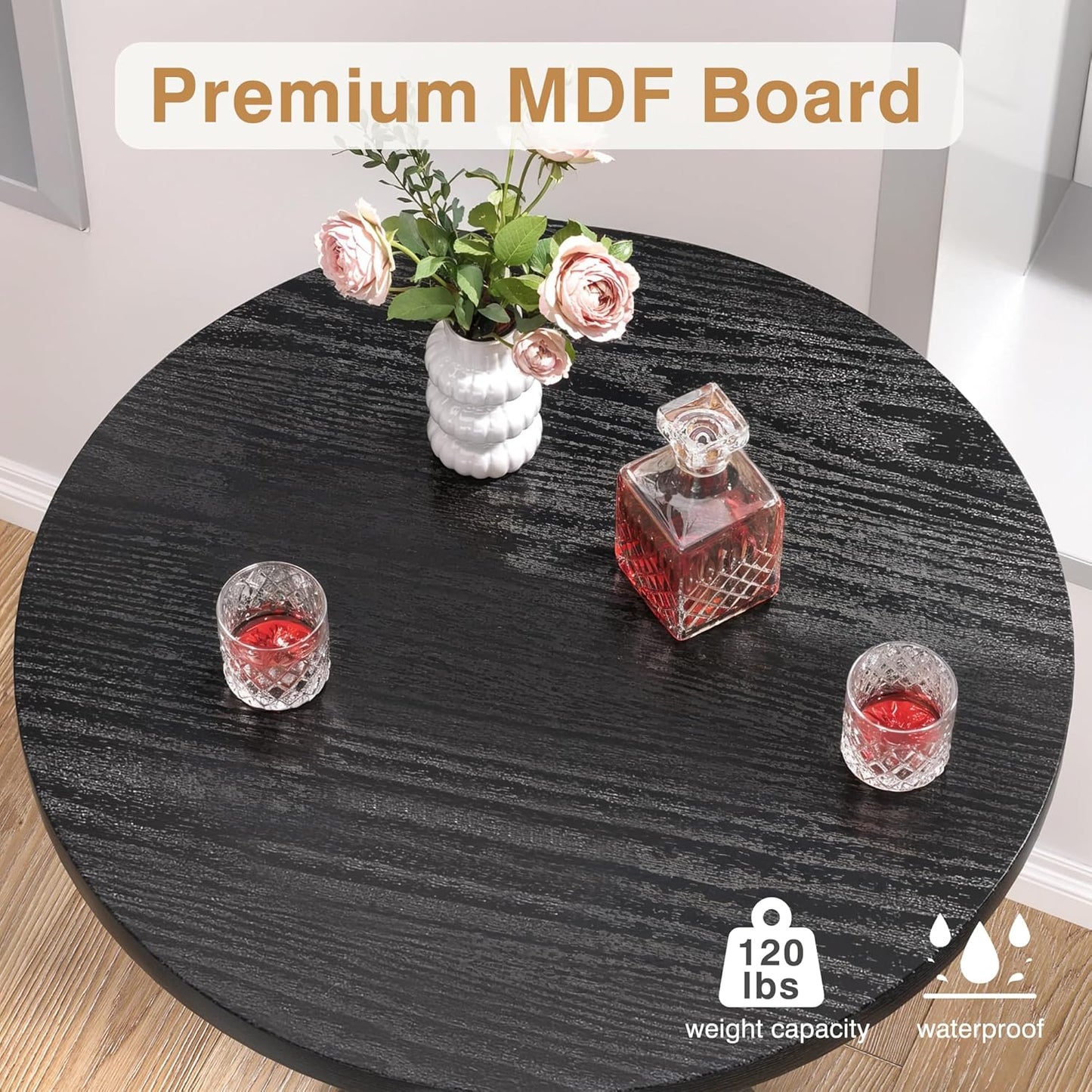 VECELO 36” High Top Bar Table, Sturdy Frame with Metal Base for Cocktail, Pub, Easy Assembly, Matte Black