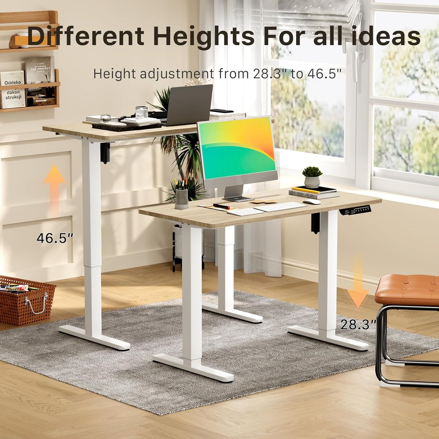 JOY worker Small Electric Standing Desk, 40" x 20" Whole Piece Height Adjustable Table with Memory Controller, Sit to Stand Desk Workstation for Home Office, Light Walnut