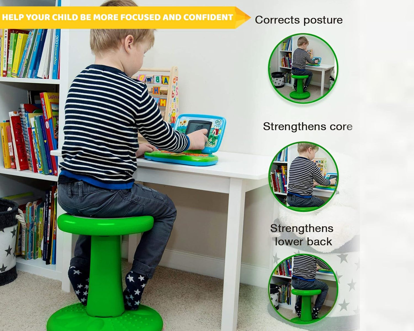 Active Chair 14" High Wobble Kids Chair for Toddlers, Pre-Schoolers, Age 3-7y, K and Grades 1-2, Flexible Classroom Seating, ADD/ADHD, Posture