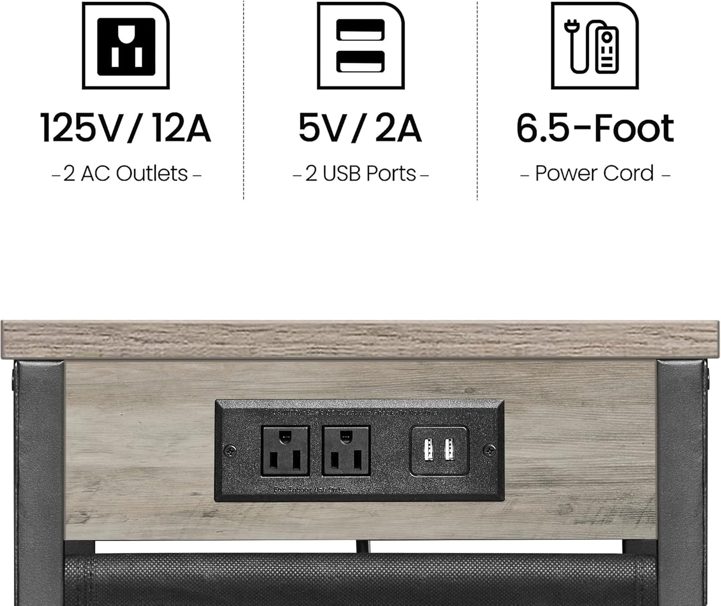 TUTOTAK C Shaped End Table with Charging Station, Side Table for Sofa, Couch Table with Storage Bag, TV Tray Table with 2 USB Ports and Outlets for Living Room, Bedroom TB01BG024