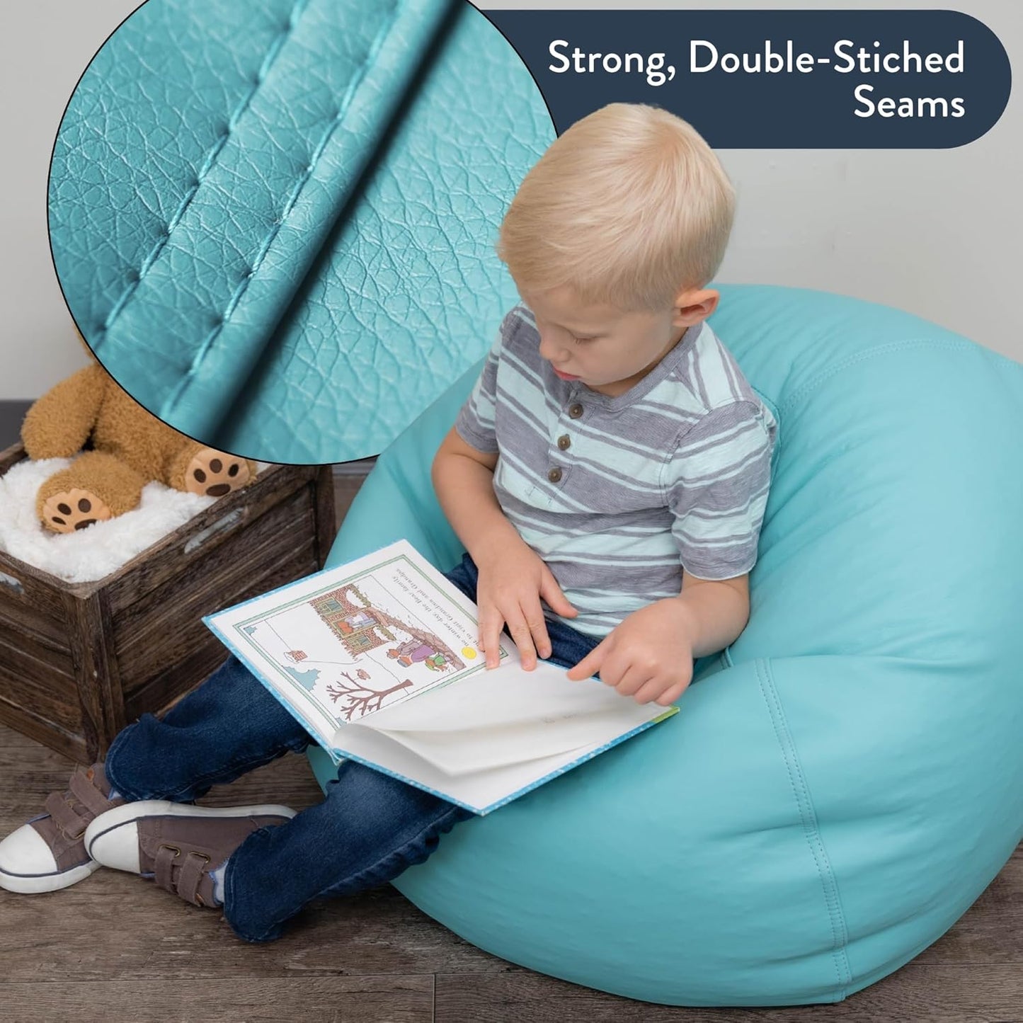 Children's Factory 26" Round Bean Bag, Bean Bag Chair with Water-Resistant Cover for Kids, Flexible Seating for Classroom Elementary, Easy to Clean, Aqua