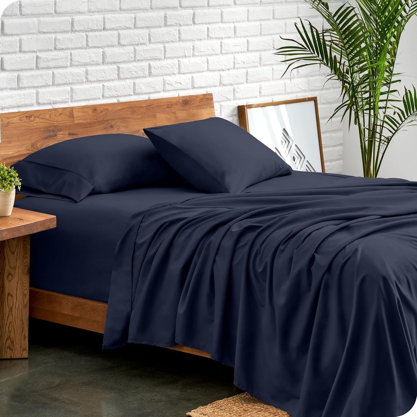 Bare Home Full XL Sheet Set - Luxury 1800 Ultra-Soft Microfiber Full Extra Long Bed Sheets - Double Brushed - Deep Pockets - Easy Fit - 4 Piece Set - Bed Sheets & Pillowcases (Full XL, Midnight Blue)