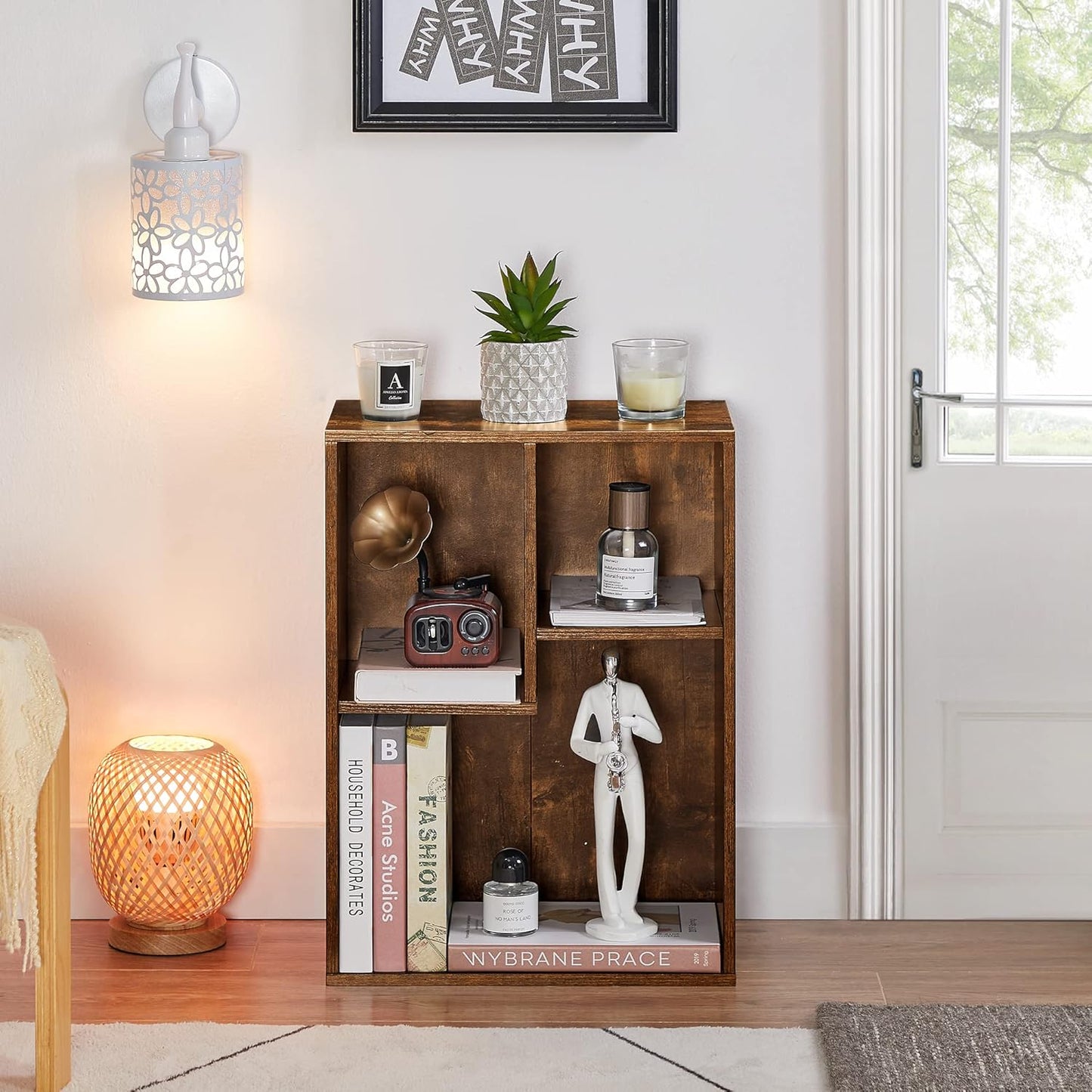 VECELO 3-Cube Small Bookshelf, Modern Bookcases with Shelves Height Up to 12.8 Inches, Suit for Common Size Textbook, Vertical or Horizontal, Cubby Storage Organizer,Rustic Brown