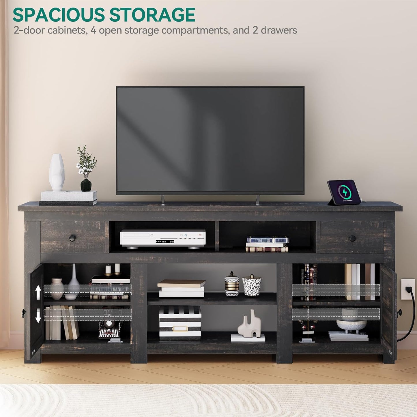 YITAHOME TV Stand for 75/80 Inch TV, Entertainment Center, TV Cabinet with Drawers and Power Outlet, Dark Rustic Oak TV Console for Living Room Furniture (70 Inch Lenght 30 Inch High)