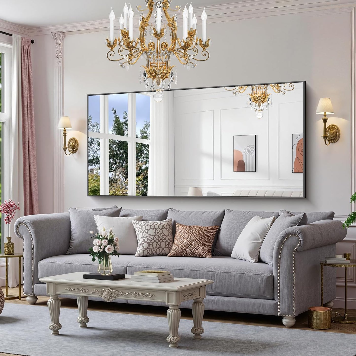 YIROMAN Bathroom Mirror 72"x36", Large Matte Black Bathroom Mirror for Over Sink with Aluminum Frame, Rectangular Vanity Mirror with Right Angle, Wall Mirror Hangs Horizontal or Vertical, Shatterproof