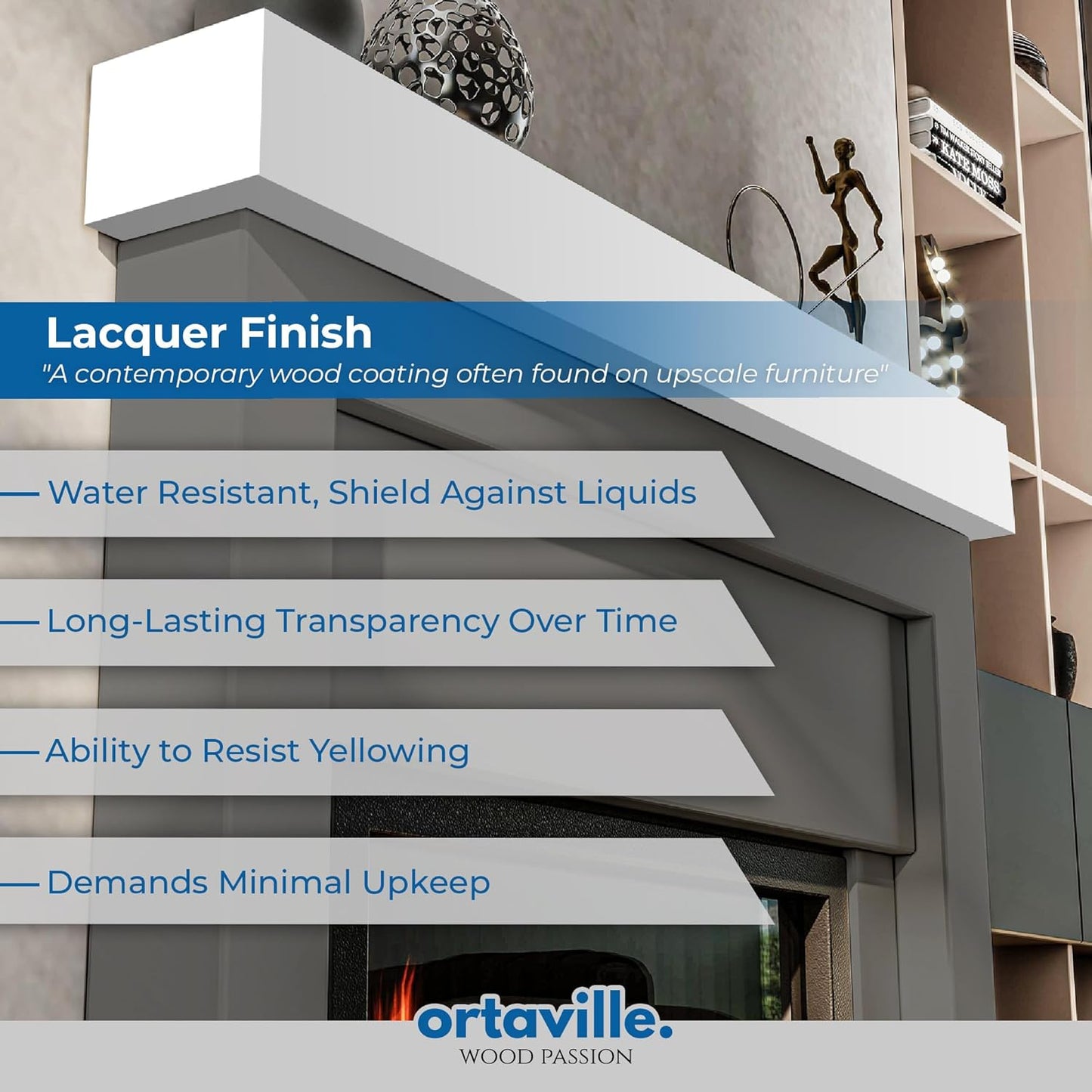 66" Floating Mantel Shelf - Modern White Fireplace Mantel with Matte Lacquer Finish for Living Room Elegance (66", White)