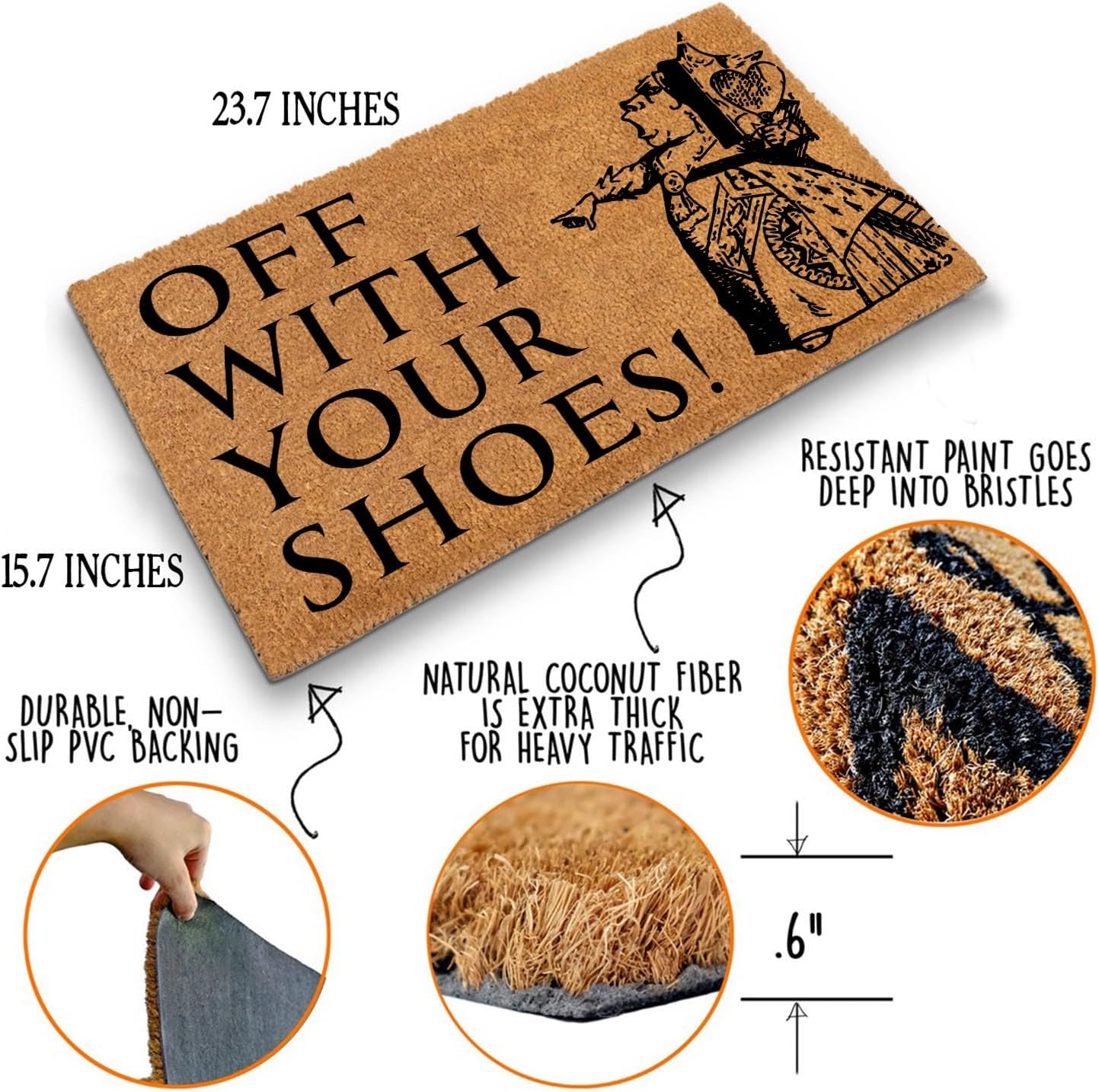 Funny Coir Doormat Off with Your Shoes Front Door Mat Entryway Outdoor Mats with Heavy Duty Front Porch Welcome Mats Entry Natural Coconut Brown Novelty Prank Gift Funny Coir Mat 23.7x15.7 inch