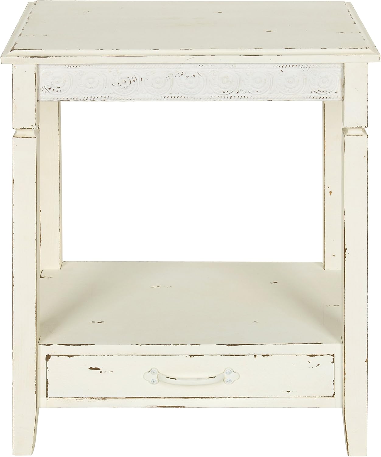 Kate and Laurel Idabelle Wood Side Table with Drawer, Cream