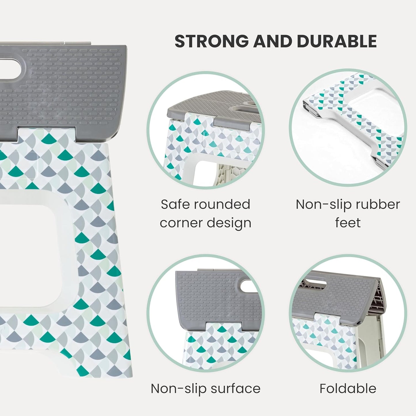 Vigar Compact Step Stool Foldable, 12-1/2-inch Step Stools for Adults up to 330 Pound, Lightweight Stool, Non-Slip Folding Step Stool, Geometric Body