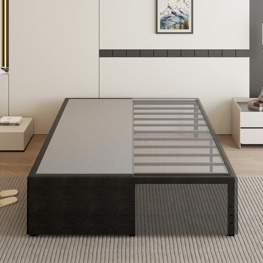 18 Inch Queen Bed Frame with Black Bed Cover, Metal Bed Frames Queen Size No Box Spring Needed, Heavy Duty Mattress Foundation, Easy Assembly, Noise Free