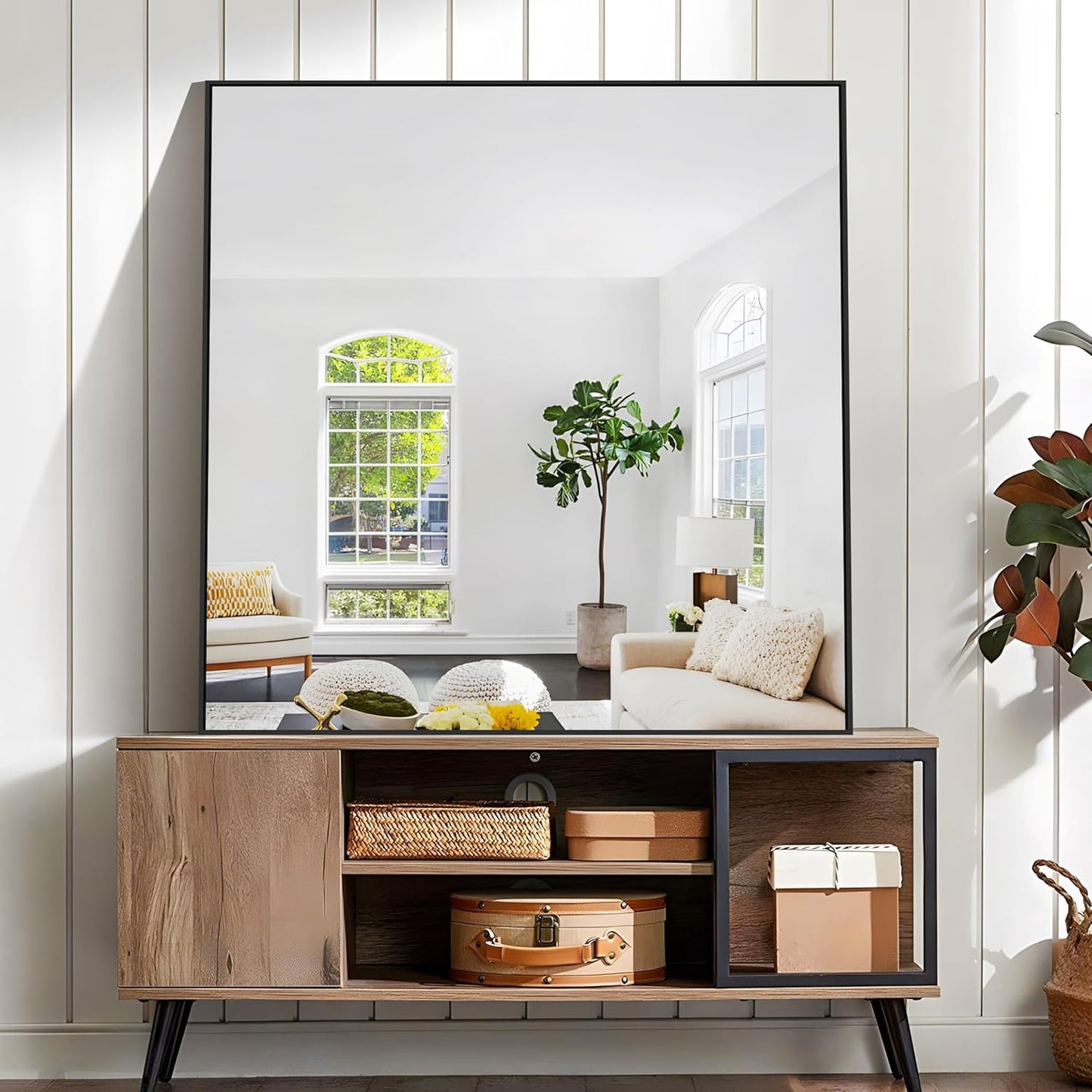 KOCUUY Black Square Mirror, 42"x42" Bathroom Mirrors for Over Sink, Large Black Wall Mounted Mirror, Metal Framed Mirror for Wall, Vanity Mirror for Bathroom Living Room Bedroom Dining Room