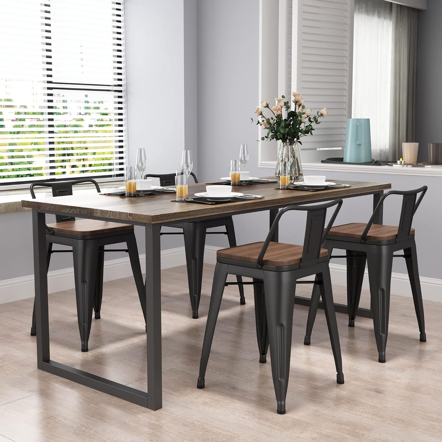 Yongchuang 18" Bar Stools Set of 4 Metal Stackable Short Stools for Classroom Kitchen Dining Stool Chairs with Wood Top Low Back