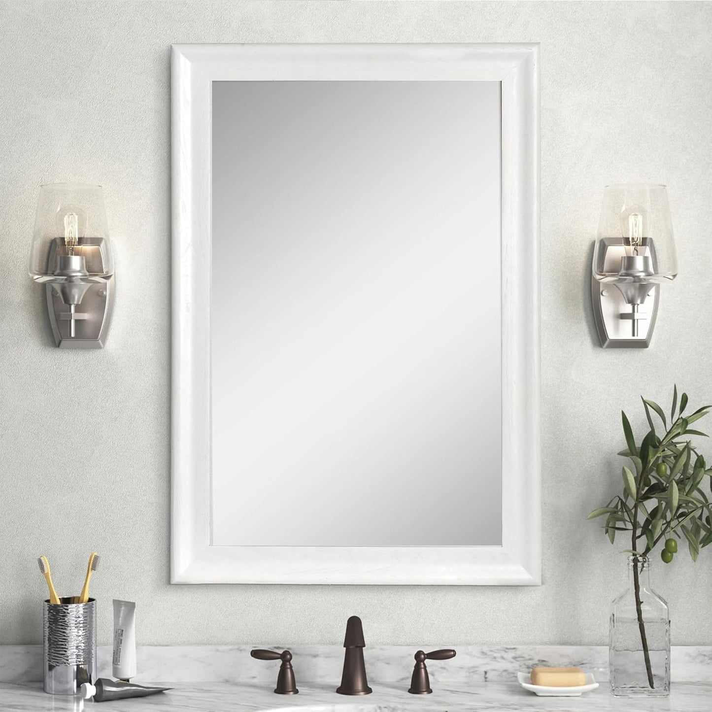 CULER White Wood Wall Mirror for Bathroom,Rectangle Rustic 24 x 36 inch Hanging Vanity Mirrors with Wooden Frame for Living Room,Bedroom,Entryway (24x36 inch, White)