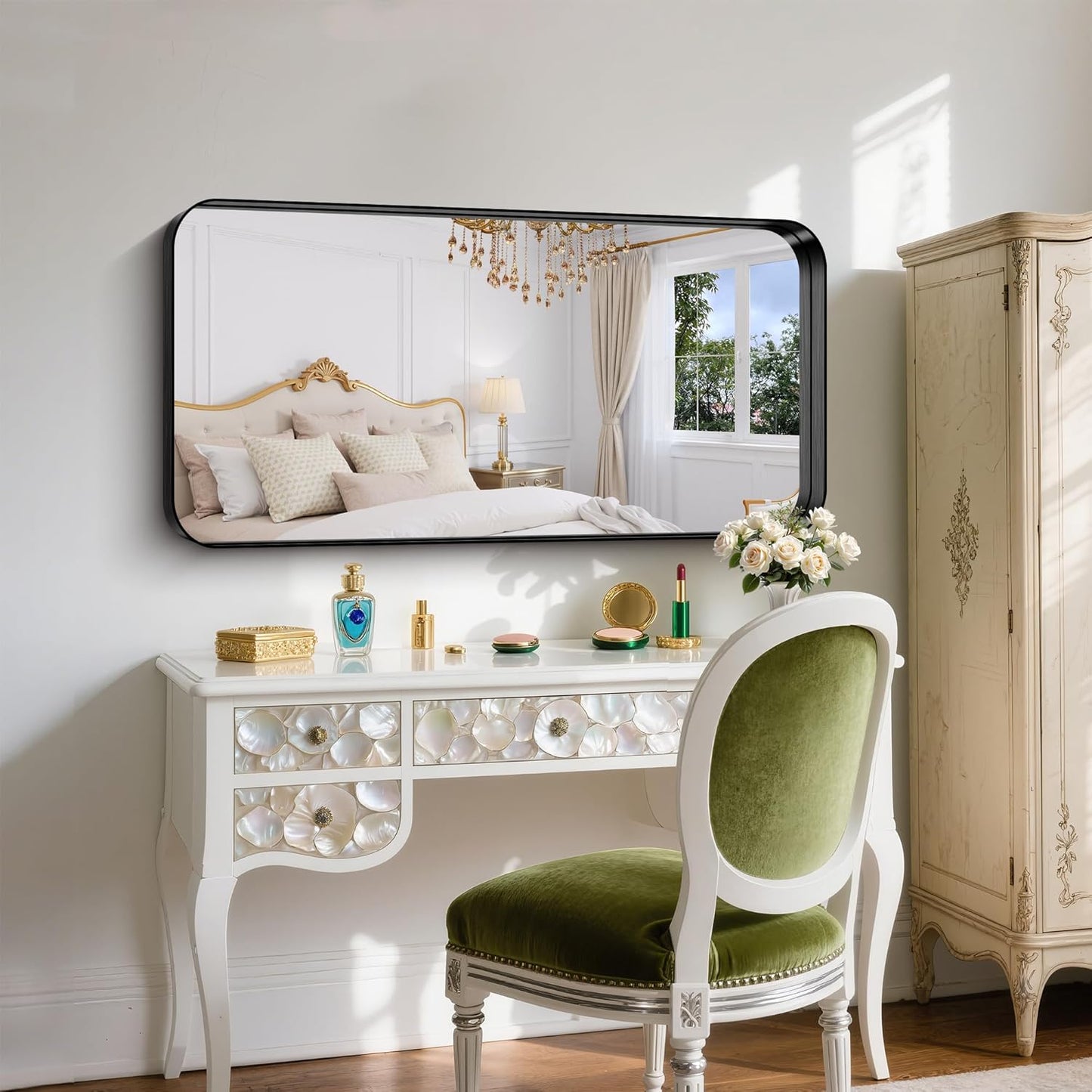 FORBATH 24x48 Inch Bathroom Mirror, Brushed Black Deep Frame Narrow Wall Mirror with Rounded Corners, Anti-Rust Tempered Glass for Modern Farmhouse Vanity (Horizontal/Vertical)