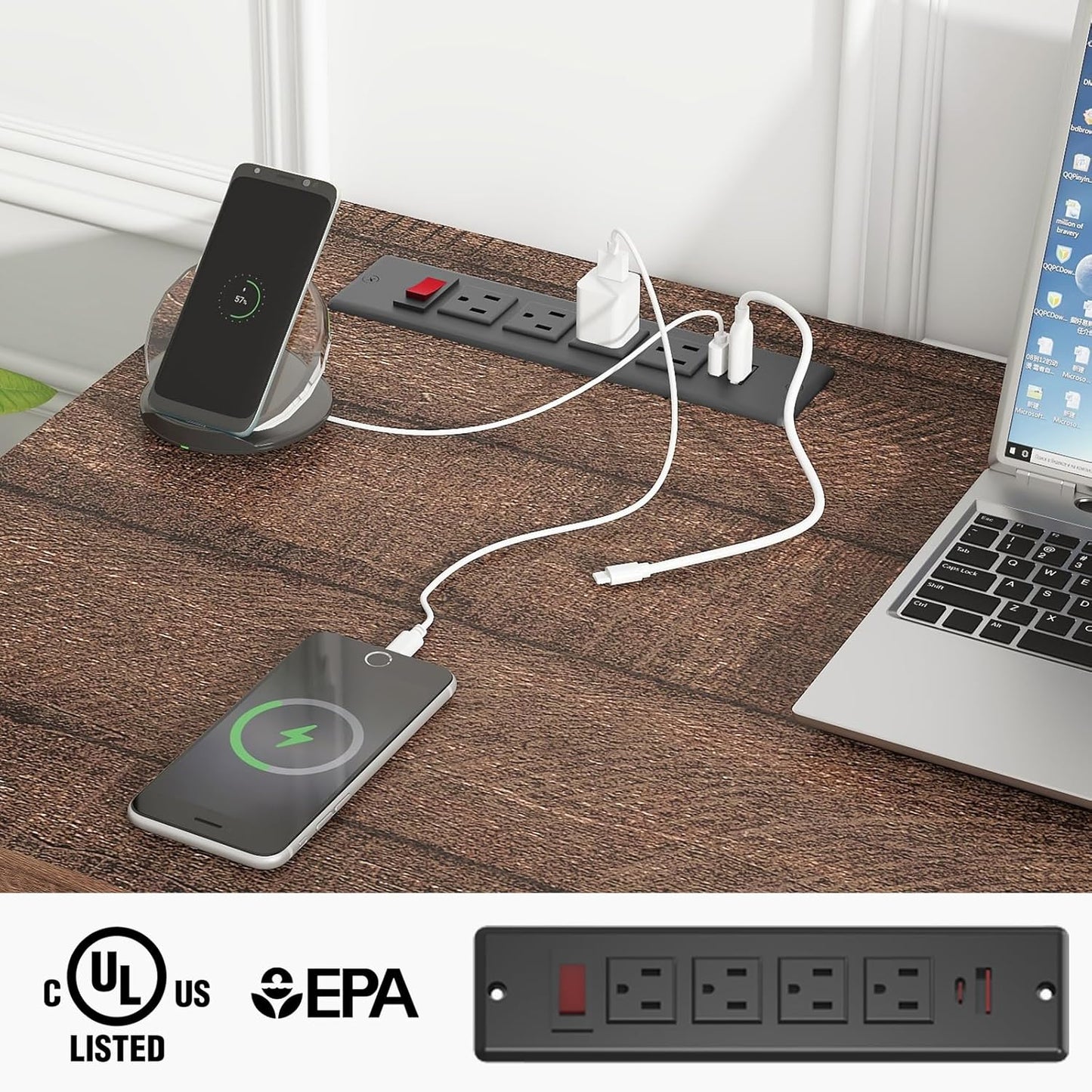 Farmhouse 47" Executive Desk, Computer Desk with Drawers and Storage Cabinet, Workstation Computer Desk for Home Office, Study.Red-Brown