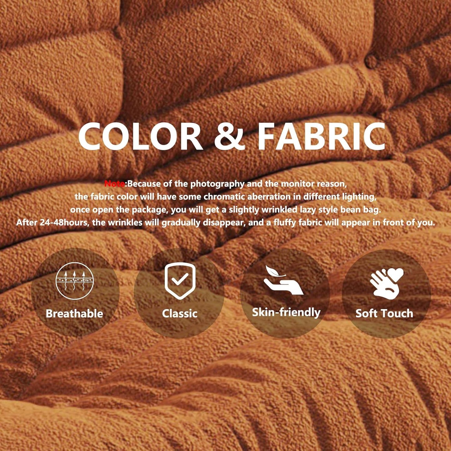 Bean Bag Chairs for Adults, BeanBag Reading Chair Memory Foam Couch 3-Seater, Floor Chair Soft Teddy Material, Comfy Reading Nook Chairs for Bedroom Living Room Office (Orange)