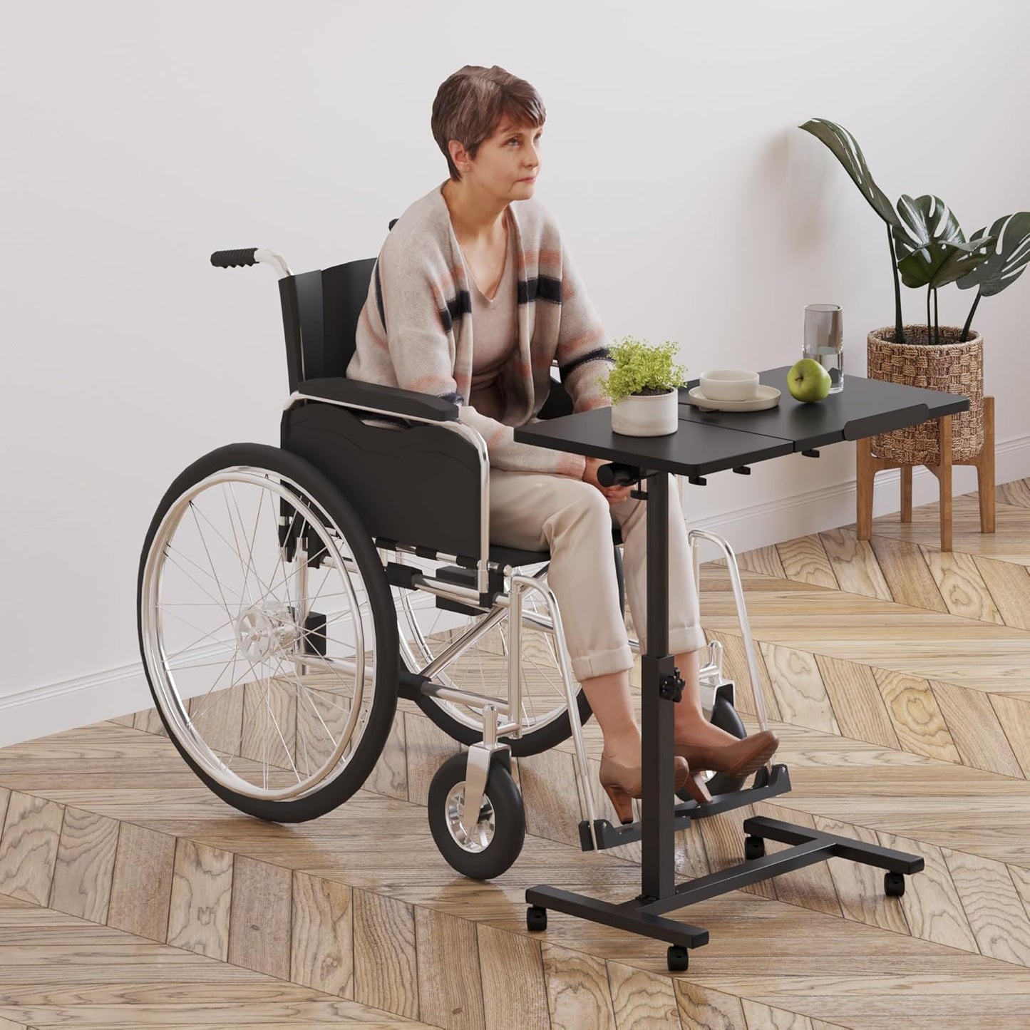 Over The Bed Table with Wheels Rolling Cart Tilting Sofa Laptop Stands Hospital Tray Medical Overbed Table (Black)