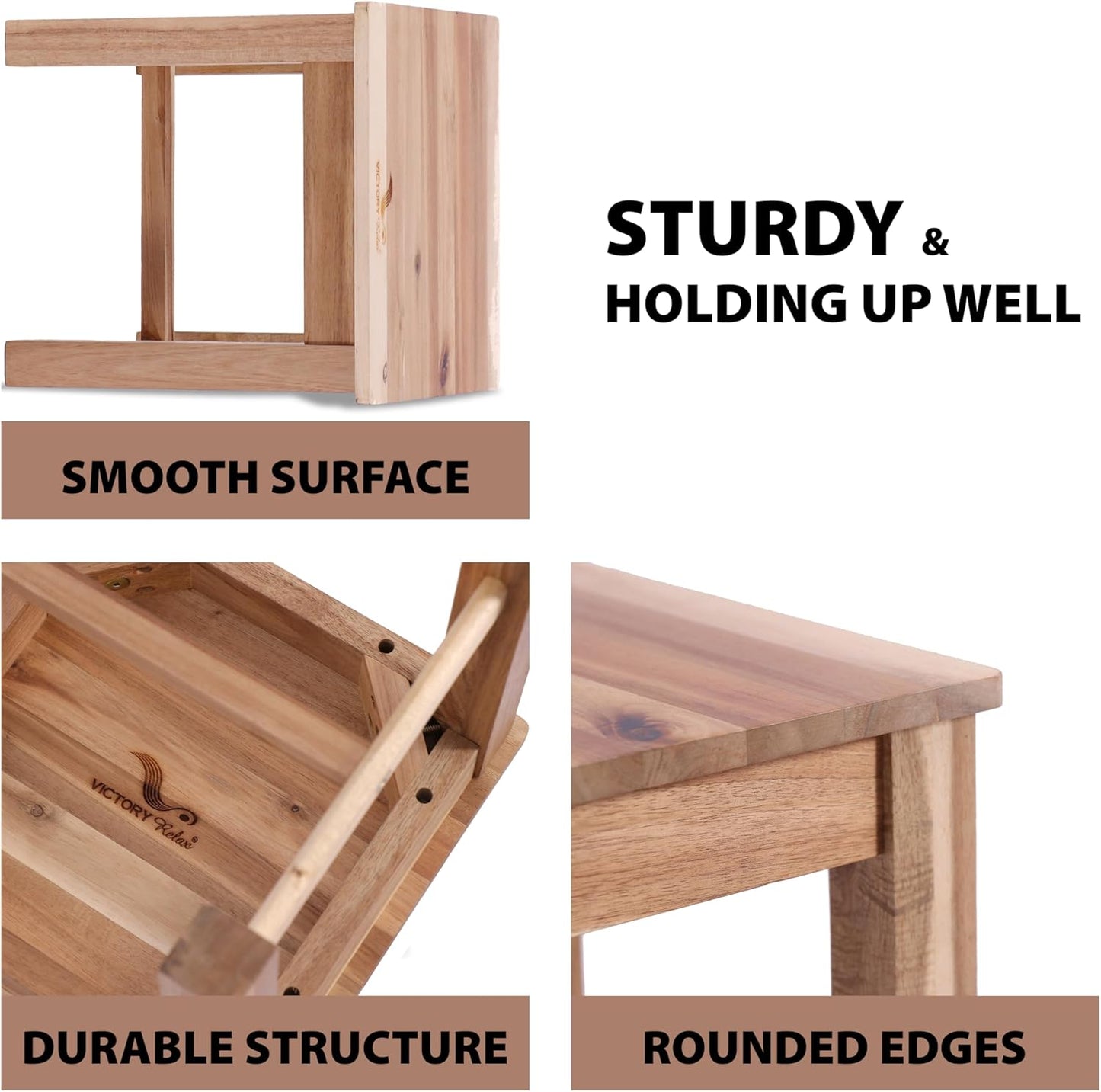 12 Inch Wooden Step Stool, Small Nature Beach Chair Under Desk, Indoor Acacia Wood Short Footstool for Living Room, Kitchen, Bathroom